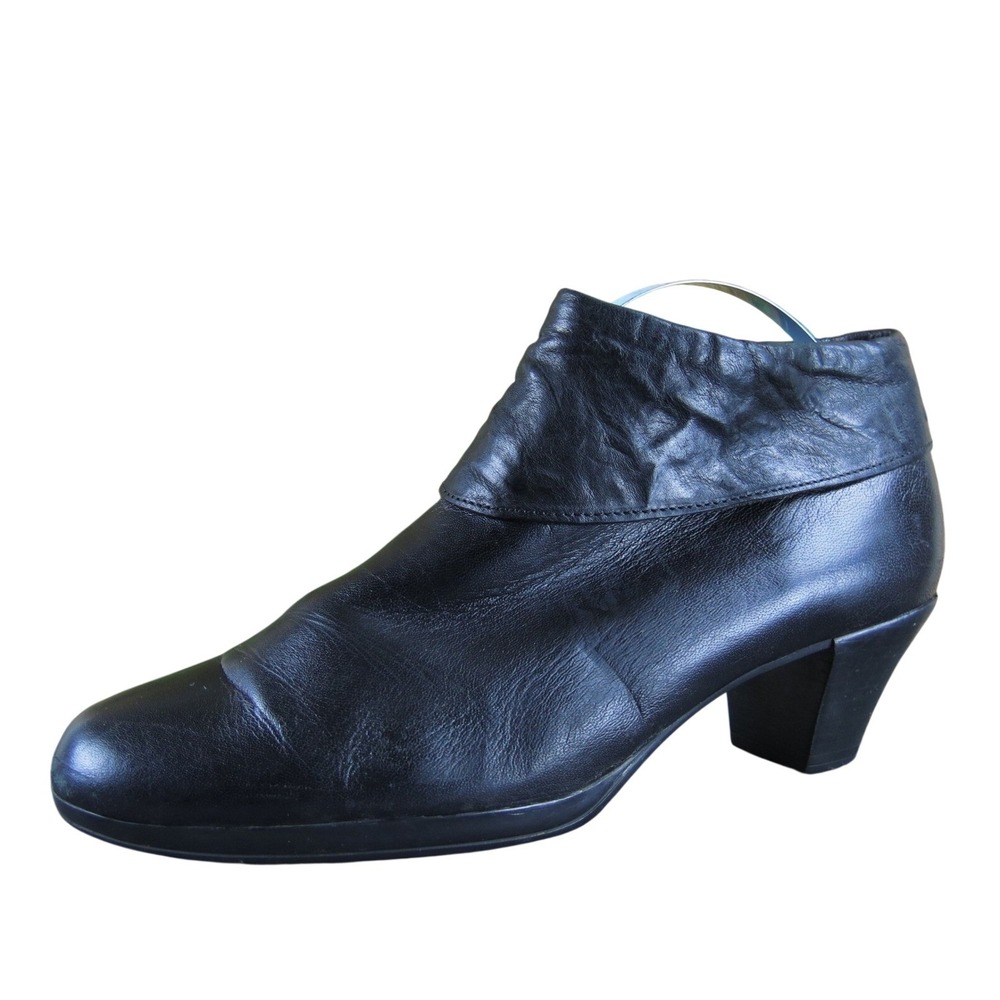 Munro Leather Ankle Booties Women's Heel Black Fold Over Classic 6 Narrow